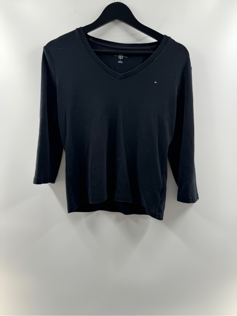 Tommy Hilfiger Black V-Neck Long Sleeve Top – Women's Large